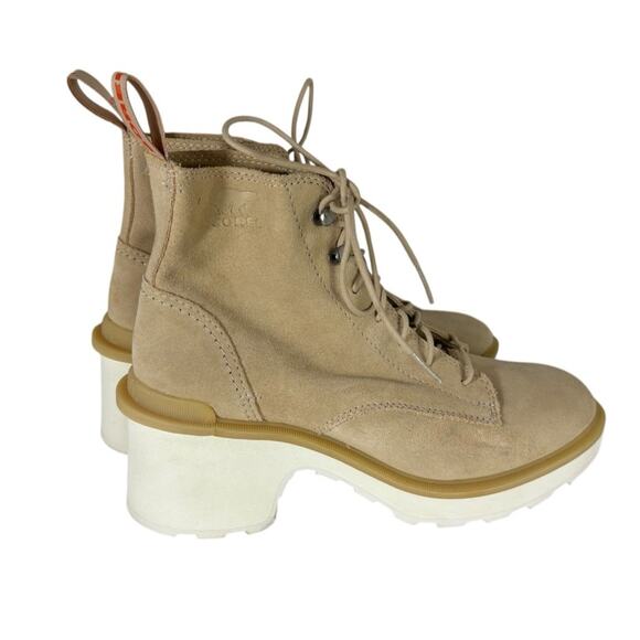 Sorel Hi-Line Ceramic/Chalk Suede Block Heel Lace Up Chunky Boot Size 8.5 - Picture 2 of 8